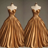 Ball Gown Sweetheart Satin Gold Party Dress Prom Dresses Evening Dress SD1769