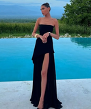 A line Strapless White Chiffon Long Evening Dress Prom Dresses SD2072