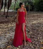 A line Strapless White Chiffon Long Evening Dress Prom Dresses SD2072