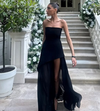 A line Strapless White Chiffon Long Evening Dress Prom Dresses SD2072