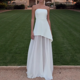 A line Strapless White Chiffon Long Evening Dress Prom Dresses SD2072